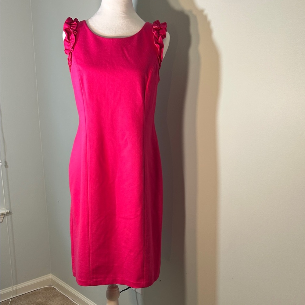 Talbots RSVP Elegant Ponte Ruffle Sleeveless Pink Sheath Dress Size 6P